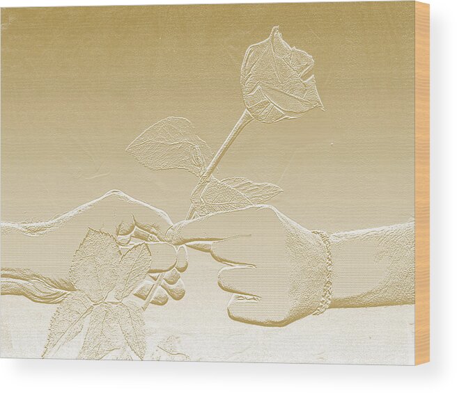 Rose Wood Print featuring the photograph Embossed Gold Rose by Jan Marvin Studios by Jan Marvin