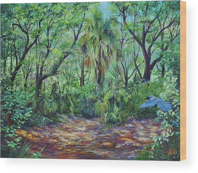 Landscape Wood Print featuring the painting Enchanted Clearing by AnnaJo Vahle