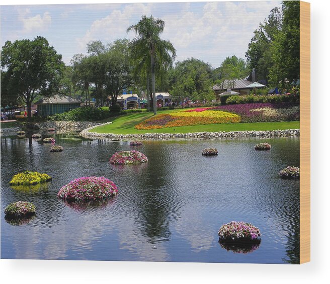 Theme Park Wood Print featuring the photograph EPCOT Center Flower Festival 1 by Judy Wanamaker