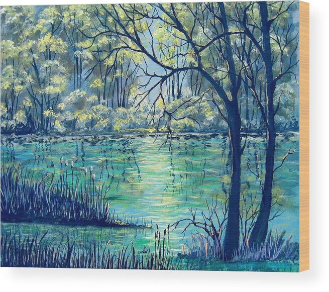 Trees Wood Print featuring the painting Evening at the Bayou by Suzanne Theis