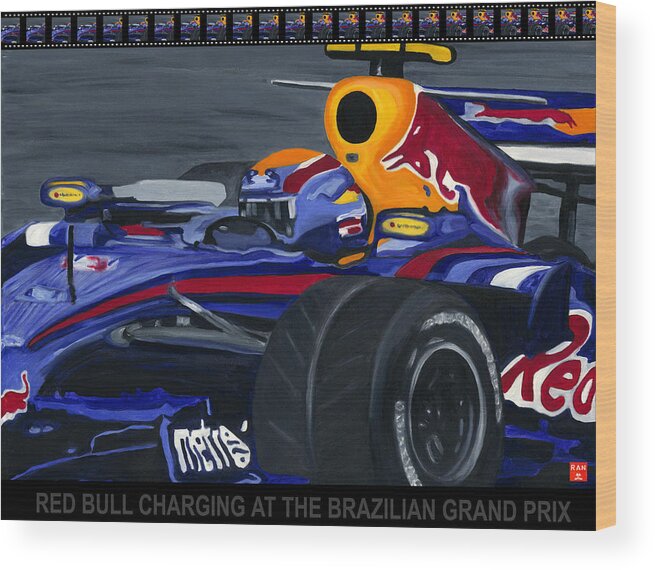 Red Bull Wood Print featuring the painting F1 RBR At The Brazilian Grand Prix by Ran Andrews
