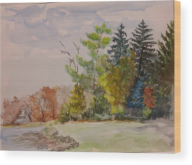 Landscape Wood Print featuring the painting Fall Lake Lucille by Nicolas Bouteneff