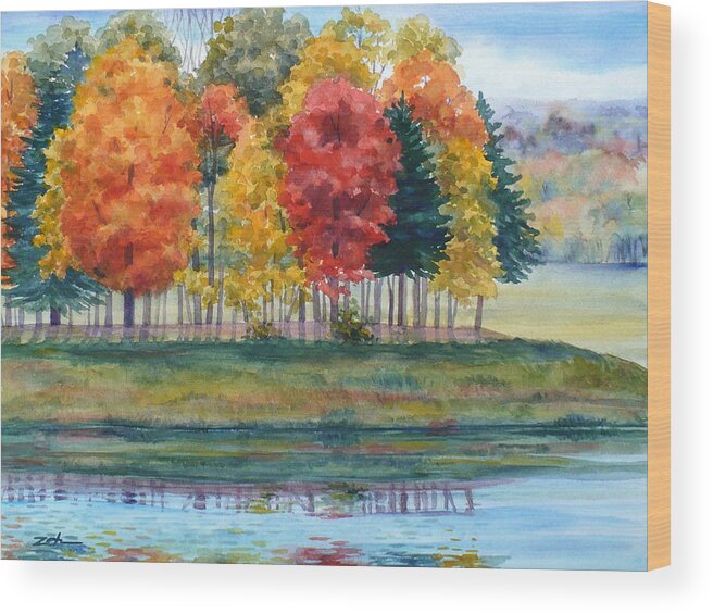 Autumn Print Wood Print featuring the painting Fall Reflections by Janet Zeh