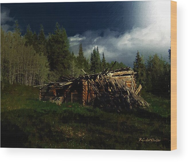 Cabin Wood Print featuring the painting Fallen In by RC DeWinter