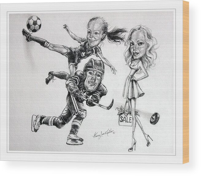 Caricature Wood Print featuring the drawing Family Caricature by Hanne Lore Koehler