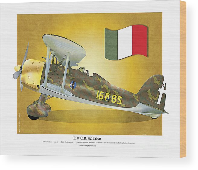 Fiat Wood Print featuring the digital art Fiat falco C.R.42 by Kenneth De Tore