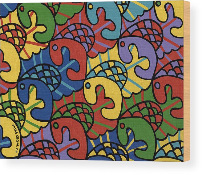 Tessellation Wood Print featuring the painting Fish Eat Fish by Mike Segal