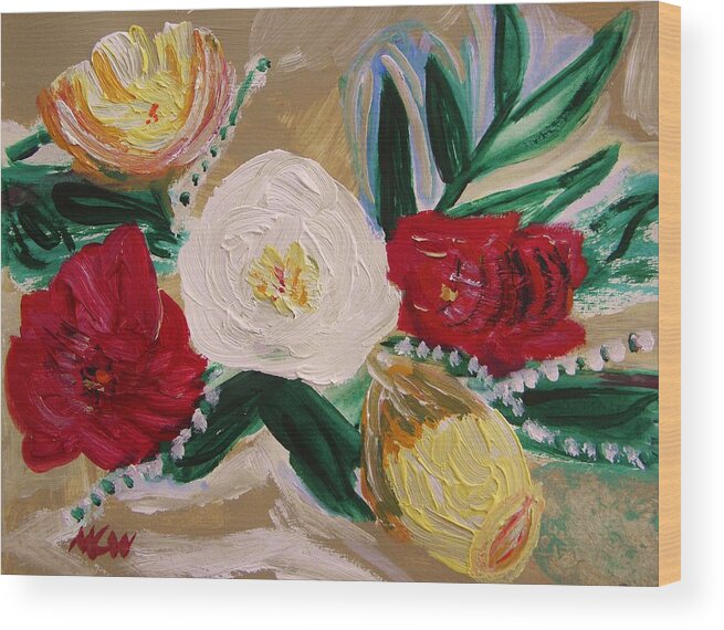 Roses Wood Print featuring the painting Five Leaf by Mary Carol Williams