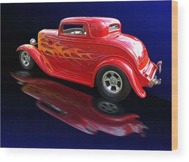 Hotrod Wood Print featuring the photograph Flaming Roadster by Gill Billington