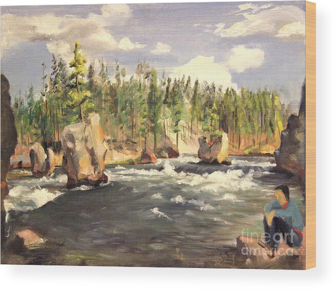 Boulders Wood Print featuring the painting Floating Boulders on the Yellowstone River 1950s by Art By Tolpo Collection