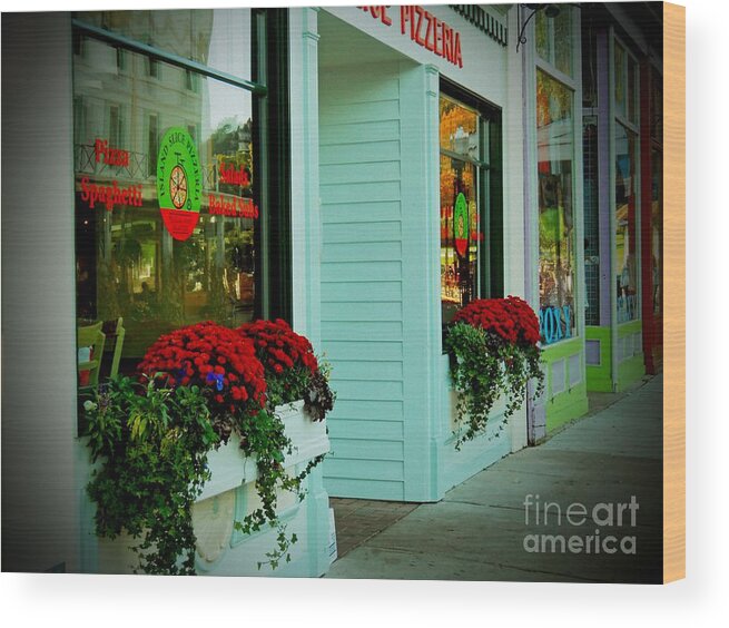 Flowerbox Wood Print featuring the photograph Flowerboxed Storefronts by Desiree Paquette