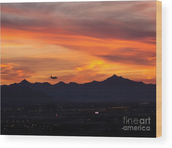 Airliner Wood Print featuring the photograph Flying Into Sunset by Tamara Becker
