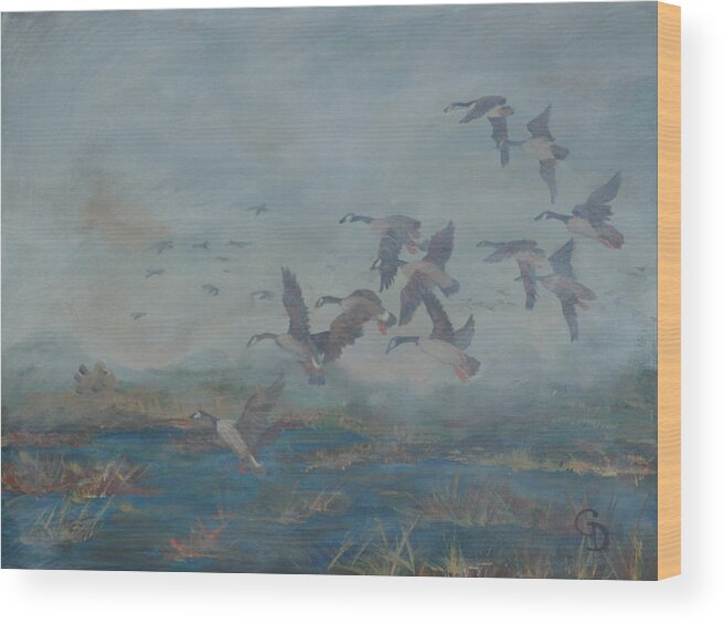 #wildlife Prints Wood Print featuring the painting Foggy Morning by Gail Daley