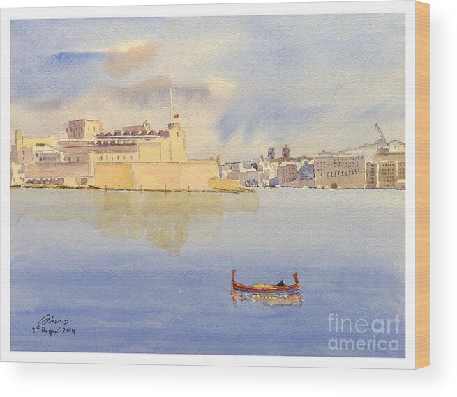 Fort St Angelo Wood Print featuring the painting Fort St Angelo by Godwin Cassar