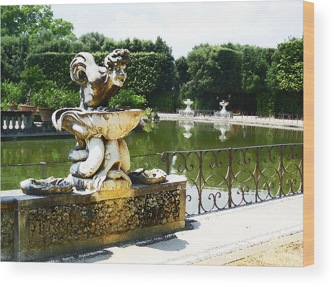 Fountain Wood Print featuring the photograph Fountain in Boboli Gardens Florence Italy by Irina Sztukowski