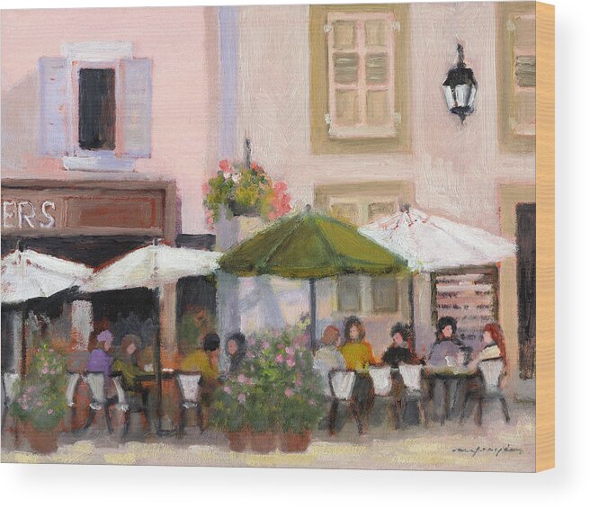 Country Cafe Wood Print featuring the painting French Country Cafe by J Reifsnyder