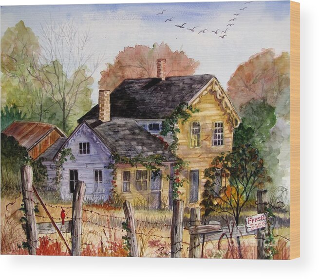 Farmhouse Wood Print featuring the painting Fresh Eggs For Sale by Marilyn Smith