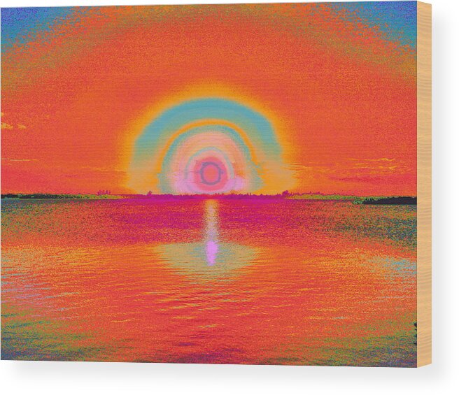 Brilliant Setting Sun On Water Wood Print featuring the digital art F.Sun Two by Priscilla Batzell Expressionist Art Studio Gallery