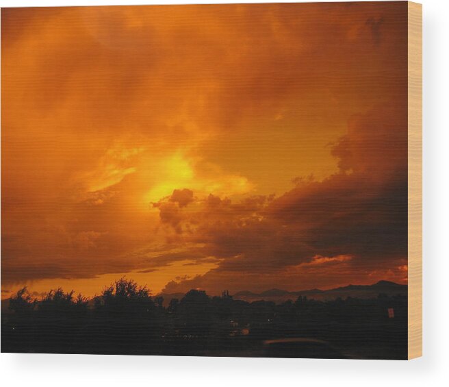 Diane Strain Wood Print featuring the painting Furious Clouds at Sunset by Diane Strain