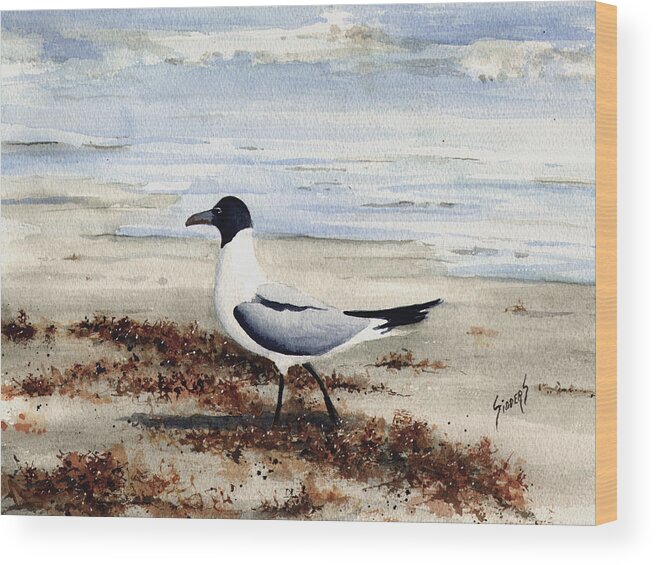 Gull Wood Print featuring the painting Galveston Gull by Sam Sidders