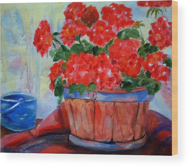 Flowers Wood Print featuring the painting Geraniums by Portraits By NC