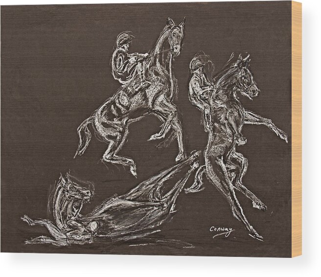 Rearing Horse Wood Print featuring the drawing Ghost Riders in the Sky - Rebel Racehorse by Tom Conway