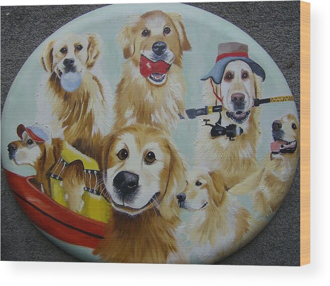 Dogs Wood Print featuring the painting Golden Retriever Collage by Debra Campbell
