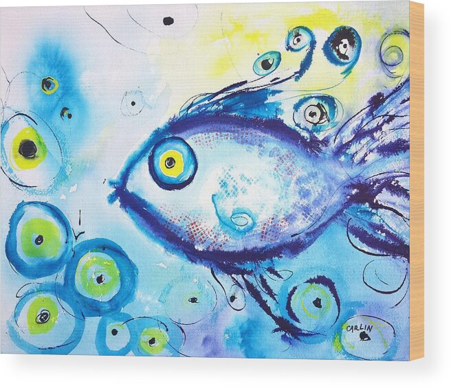 Fish Wood Print featuring the painting Good Luck Fish abstract by Carlin Blahnik CarlinArtWatercolor
