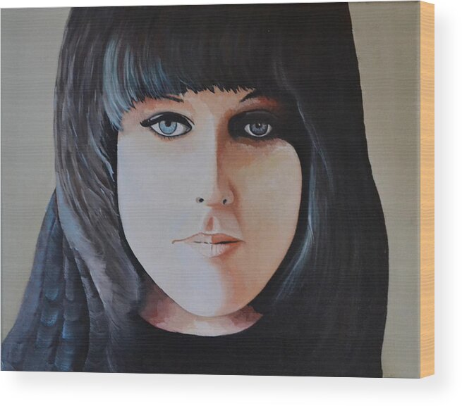 A Portrait Of Grace Slick The Lead Singer For The Jefferson Airplane. Wood Print featuring the painting Grace Slick by Martin Schmidt