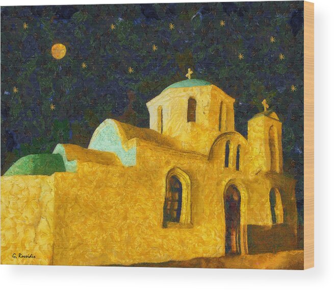 Rossidis Wood Print featuring the painting Greek church by George Rossidis