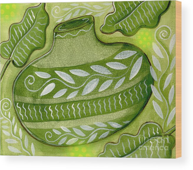 Leaves Wood Print featuring the mixed media Green Gourd by Elaine Jackson