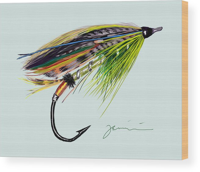 Fly Wood Print featuring the painting Green Highlander by Jean Pacheco Ravinski