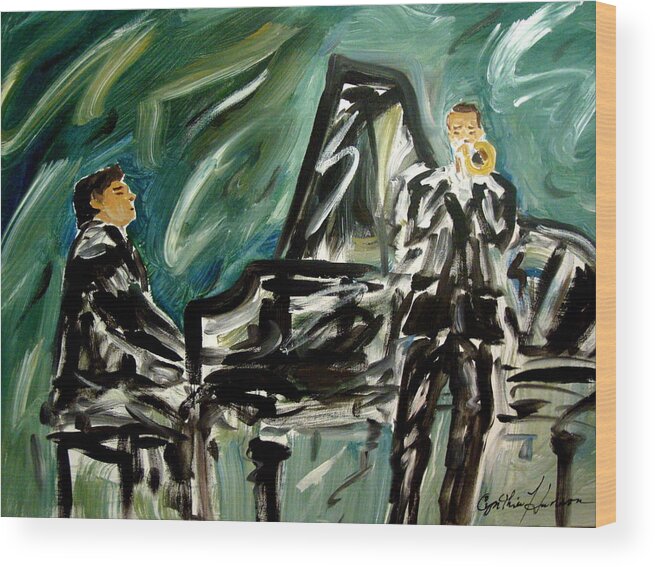 Music Painting Wood Print featuring the painting Green Room Two by Cynthia Hudson