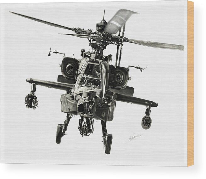 Apache Helicopter Wood Print featuring the drawing Gunship by Murray Jones