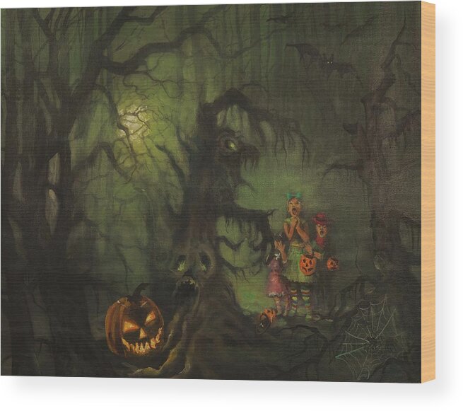 Bats Wood Print featuring the painting Halloween Shortcut by Tom Shropshire
