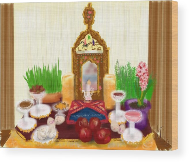 Persian New Year Wood Print featuring the painting Happy Nowruz by Lois Ivancin Tavaf