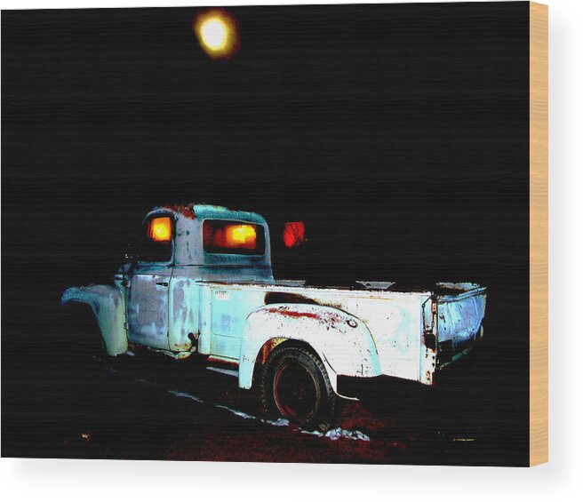 Digital Art Wood Print featuring the digital art Haunted truck by Cathy Anderson