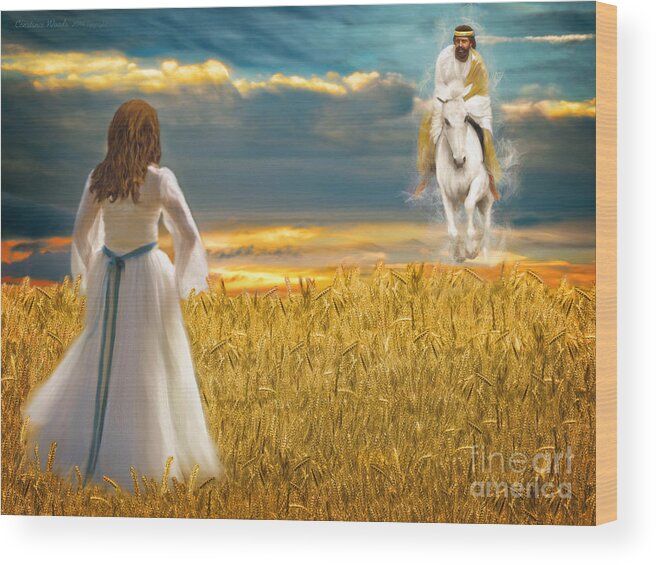Prophetic Art Wood Print featuring the painting He Is Coming by Constance Woods