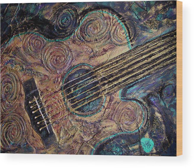 Guitar Wood Print featuring the mixed media Heart Strings by Gigi Dequanne