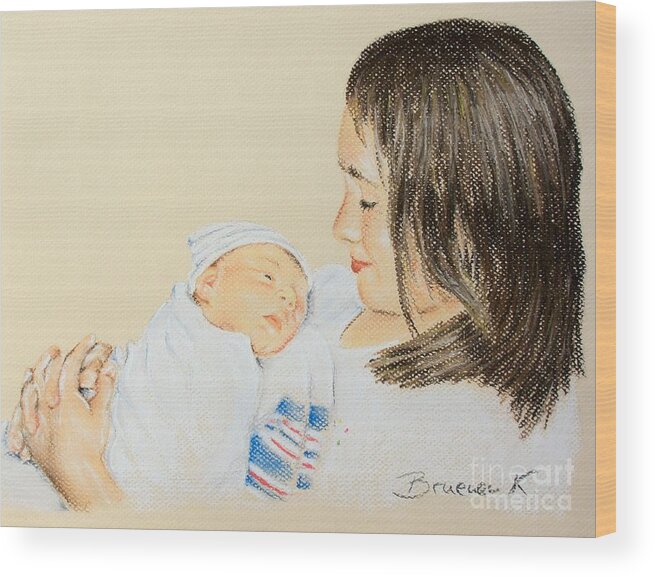 Pastel Wood Print featuring the pastel Here I am sister by Katharina Bruenen