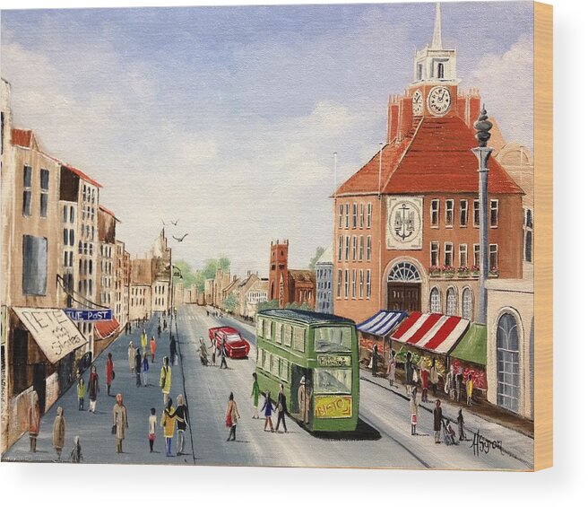 High Street Wood Print featuring the painting High Street by Helen Syron