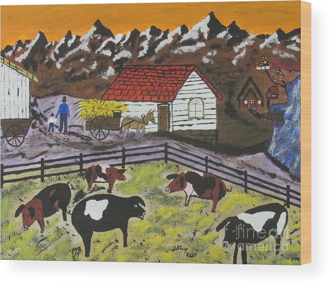  Wood Print featuring the painting Hog Heaven Farm by Jeffrey Koss