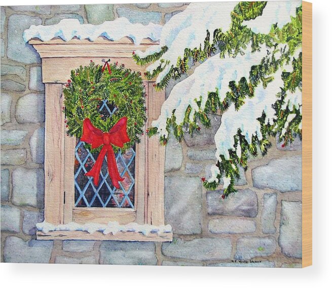 Card Wood Print featuring the painting Home for the Holidays by Mary Ellen Mueller Legault