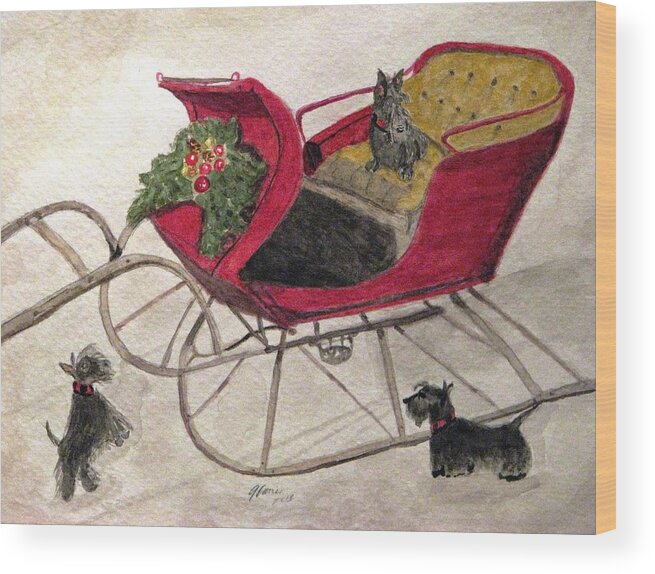Scotties Wood Print featuring the painting Hoping For A Sleigh Ride by Angela Davies