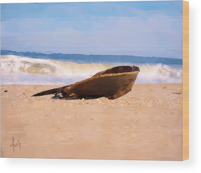 Beach Wood Print featuring the painting Horseshoe on the beach by Josef Kelly