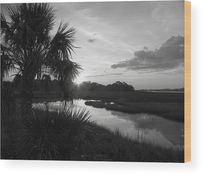 Black And White Wood Print featuring the photograph Hot June Sunrise I    BW by Sheri McLeroy