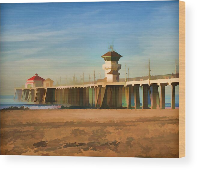 Huntington Beach Wood Print featuring the digital art Huntington Beach Pier California by Flo Karp