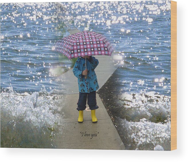 #little Boy's Room Wood Print featuring the photograph In the Rain I love you by Kim Prowse