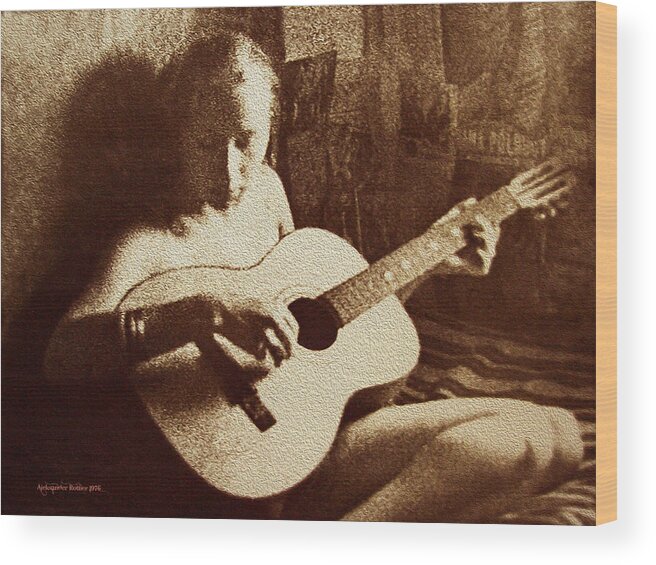 Girl Playing Guitar Wood Print featuring the photograph In the tonality of light by Aleksander Rotner