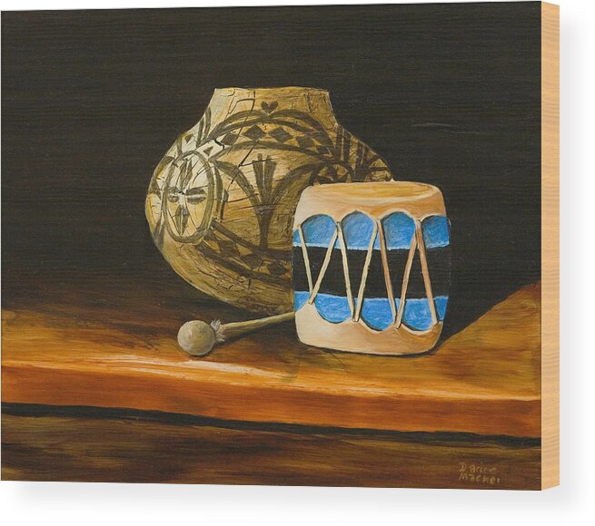 Still Life Wood Print featuring the painting Indian Drum by Darice Machel McGuire
